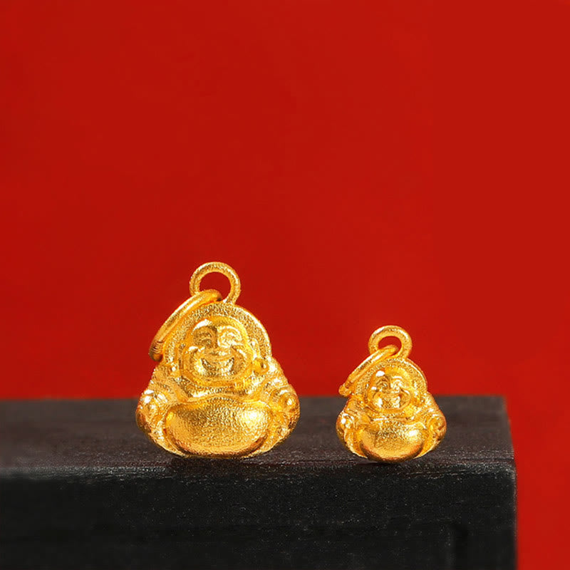 Buddha Stones 999 Gold Mini Laughing Buddha Luck Wealth Necklace Pendant - image 2