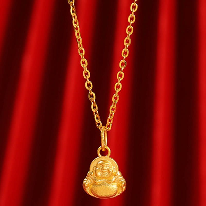 Buddha Stones 999 Gold Mini Laughing Buddha Luck Wealth Necklace Pendant - Mini Laughing Buddha(Gold About 1.22g) - With Gold Chain(Gold About 3.35g) - image 8