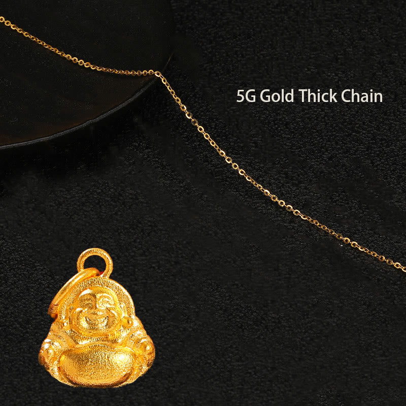 Buddha Stones 999 Gold Mini Laughing Buddha Luck Wealth Necklace Pendant