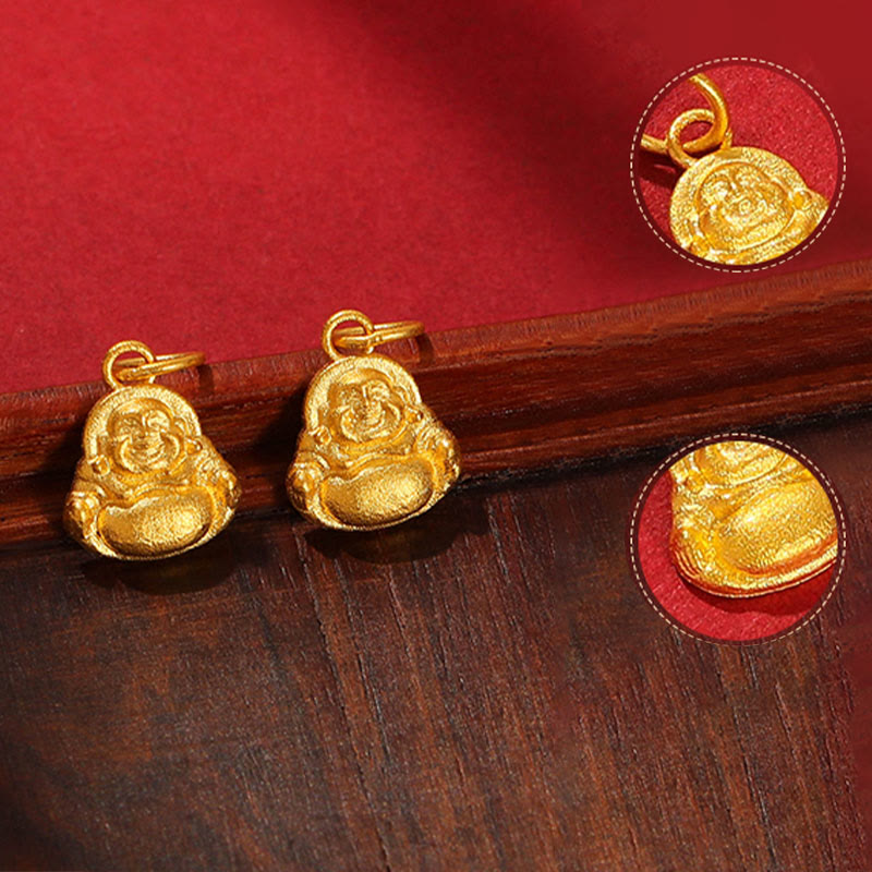 Buddha Stones 999 Gold Mini Laughing Buddha Luck Wealth Necklace Pendant - image 3