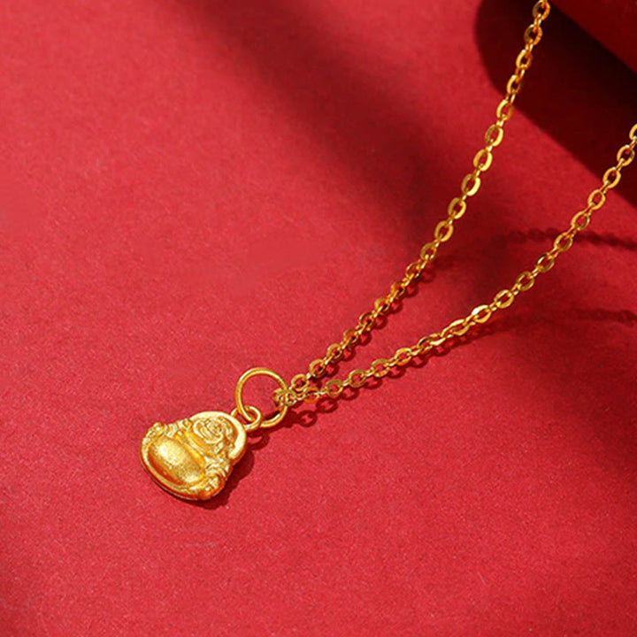 Buddha Stones 999 Gold Mini Laughing Buddha Luck Wealth Necklace Pendant - image 9