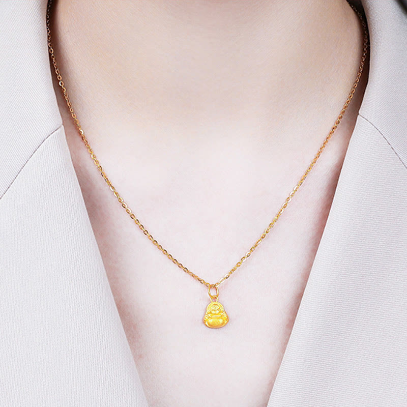 Buddha Stones 999 Gold Mini Laughing Buddha Luck Wealth Necklace Pendant - image 16