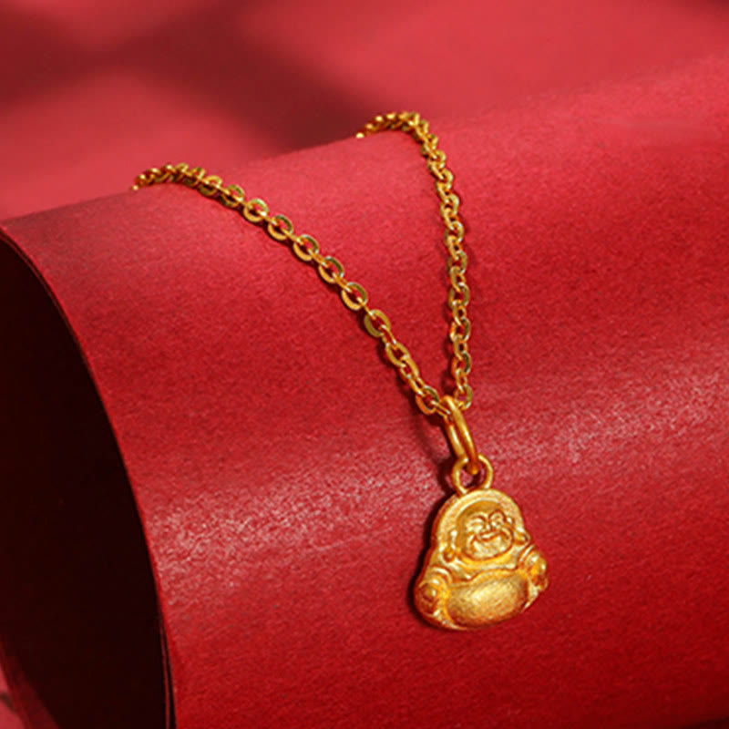 Buddha Stones 999 Gold Mini Laughing Buddha Luck Wealth Necklace Pendant - image 10