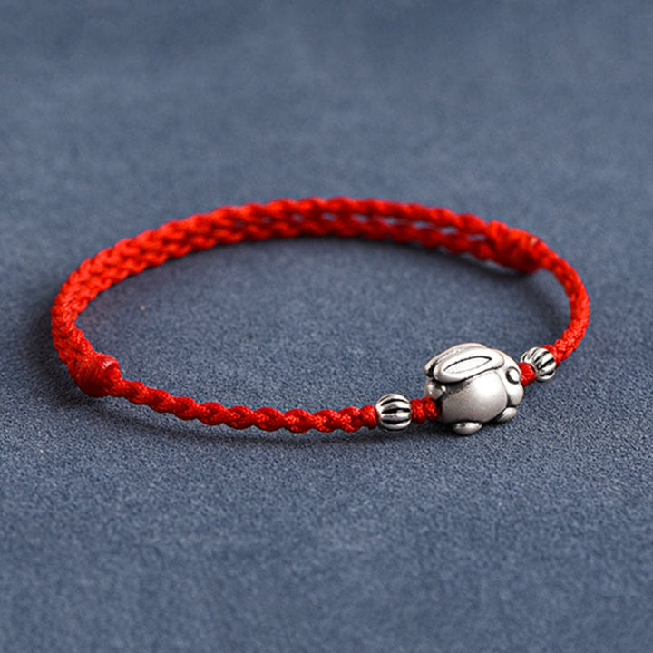 Buddha Stones Handmade 999 Sterling Silver Rabbit Luck Rope Bracelet Anklet