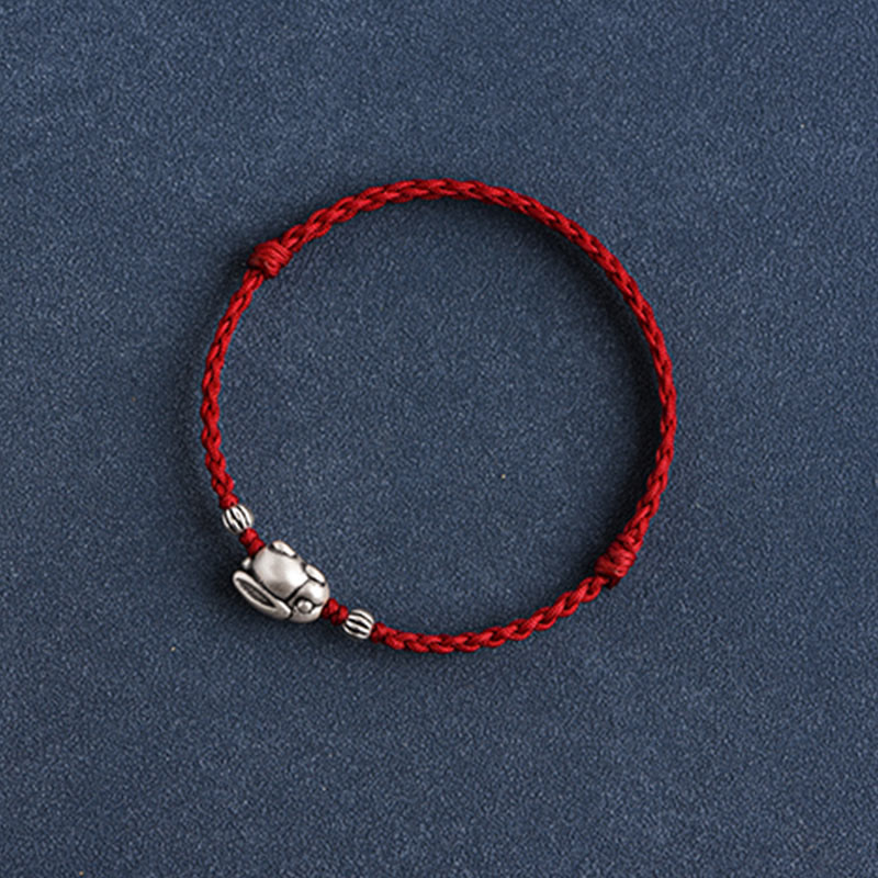 Buddha Stones Handmade 999 Sterling Silver Rabbit Luck Rope Bracelet Anklet - image 17