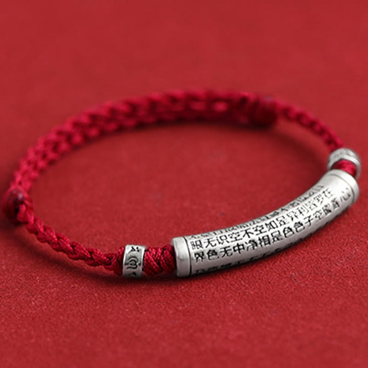 Buddha Stones Handmade 999 Sterling Silver Om Mani Padme Hum Heart Sutra Carved Luck Rope Bracelet Anklet - image 2