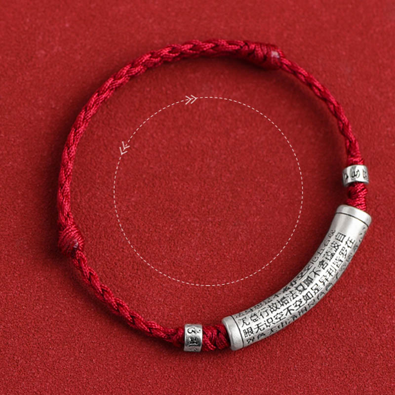 Buddha Stones Handmade 999 Sterling Silver Om Mani Padme Hum Heart Sutra Carved Luck Rope Bracelet Anklet - image 4