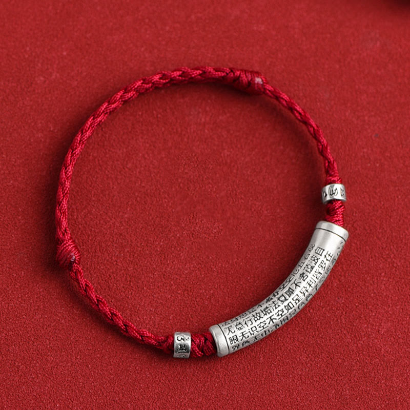 Buddha Stones Handmade 999 Sterling Silver Om Mani Padme Hum Heart Sutra Carved Luck Rope Bracelet Anklet - image 9