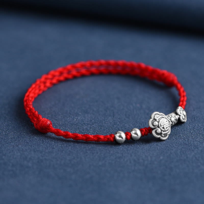 Buddha Stones Handmade 999 Sterling Silver Fu Character Wish Ruyi Handle Fortune Rope Bracelet Anklet - image 12