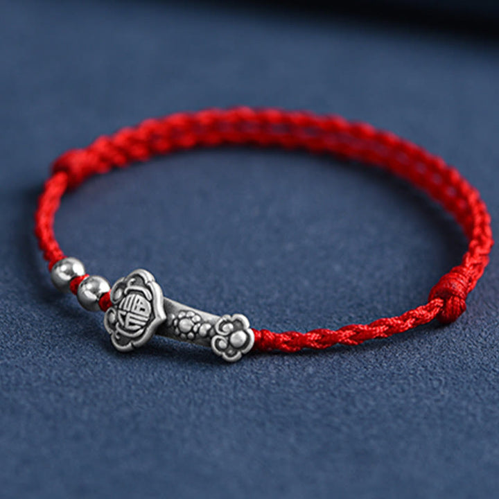 Buddha Stones Handmade 999 Sterling Silver Fu Character Wish Ruyi Handle Fortune Rope Bracelet Anklet - image 11