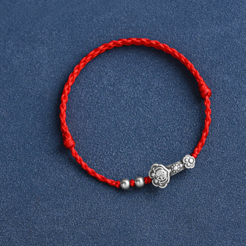 Buddha Stones Handmade 999 Sterling Silver Fu Character Wish Ruyi Handle Fortune Rope Bracelet Anklet - image 15