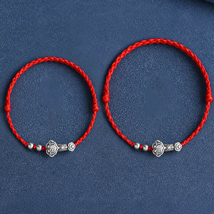 Buddha Stones Handmade 999 Sterling Silver Fu Character Wish Ruyi Handle Fortune Rope Bracelet Anklet - image 16