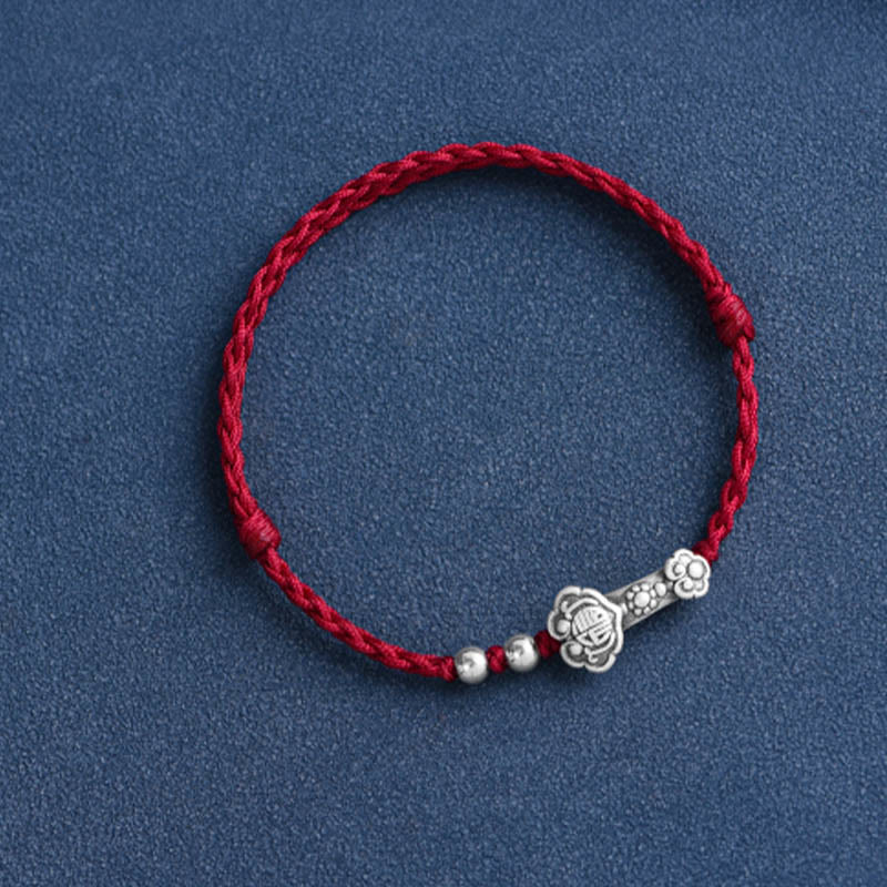 Buddha Stones Handmade 999 Sterling Silver Fu Character Wish Ruyi Handle Fortune Rope Bracelet Anklet - image 3