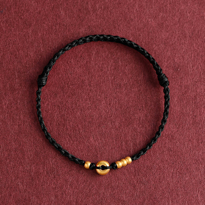 Buddha Stones 999 Gold Small Peace Buckle Design Handmade Luck Braided Rope Bracelet Anklet - Anklet(Circumference 18-30cm) - Black - image 18