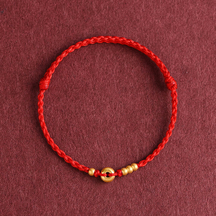 Buddha Stones 999 Gold Small Peace Buckle Design Handmade Luck Braided Rope Bracelet Anklet