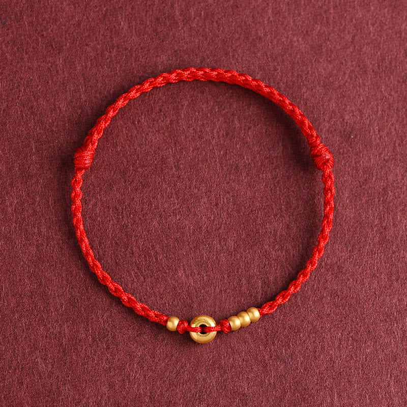 Buddha Stones 999 Gold Small Peace Buckle Design Handmade Luck Braided Rope Bracelet Anklet - image 2