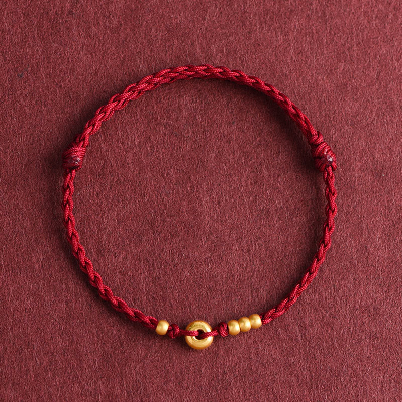 Buddha Stones 999 Gold Small Peace Buckle Design Handmade Luck Braided Rope Bracelet Anklet - image 14