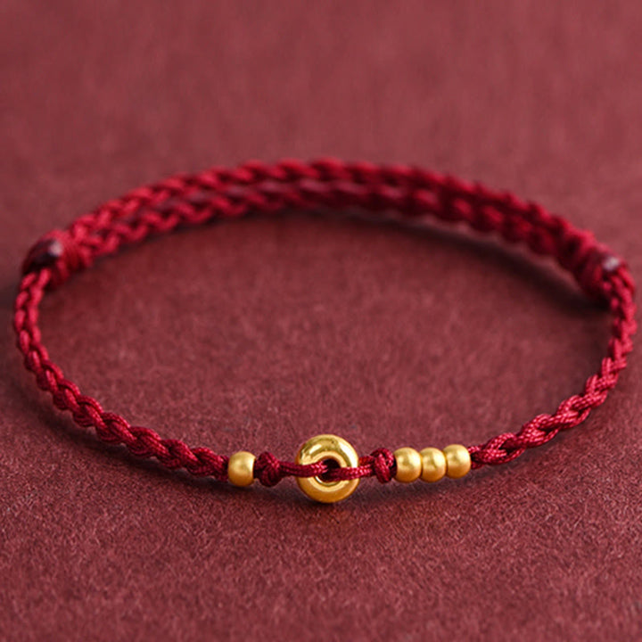 Buddha Stones 999 Gold Small Peace Buckle Design Handmade Luck Braided Rope Bracelet Anklet - image 13