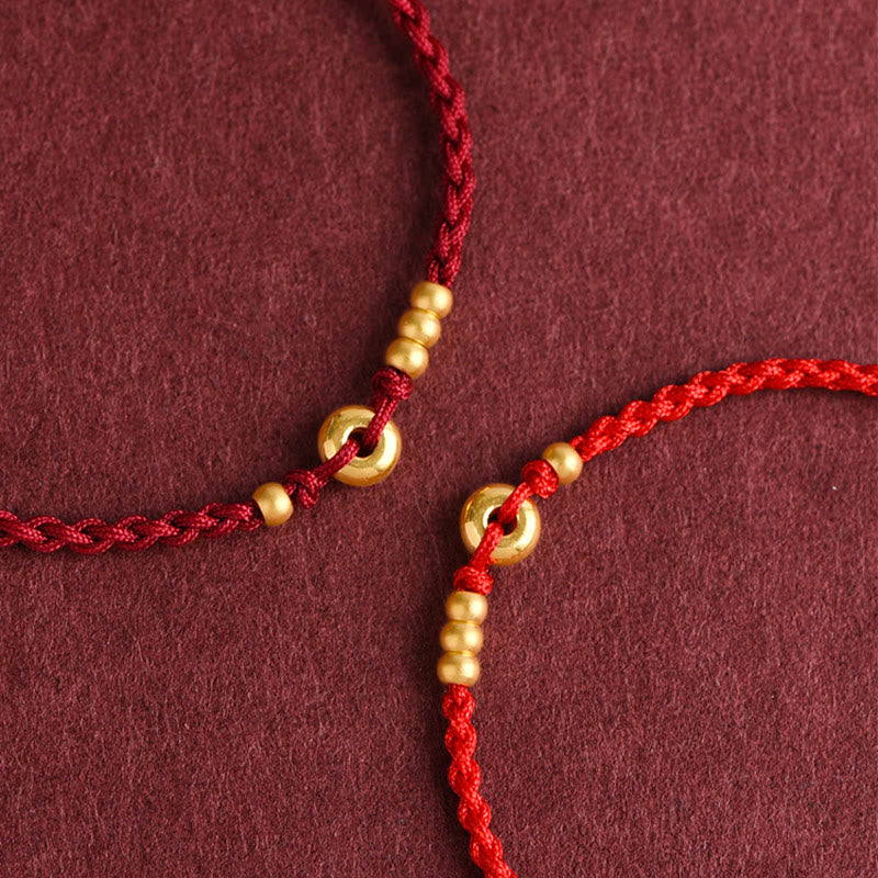 Buddha Stones 999 Gold Small Peace Buckle Design Handmade Luck Braided Rope Bracelet Anklet - image 16