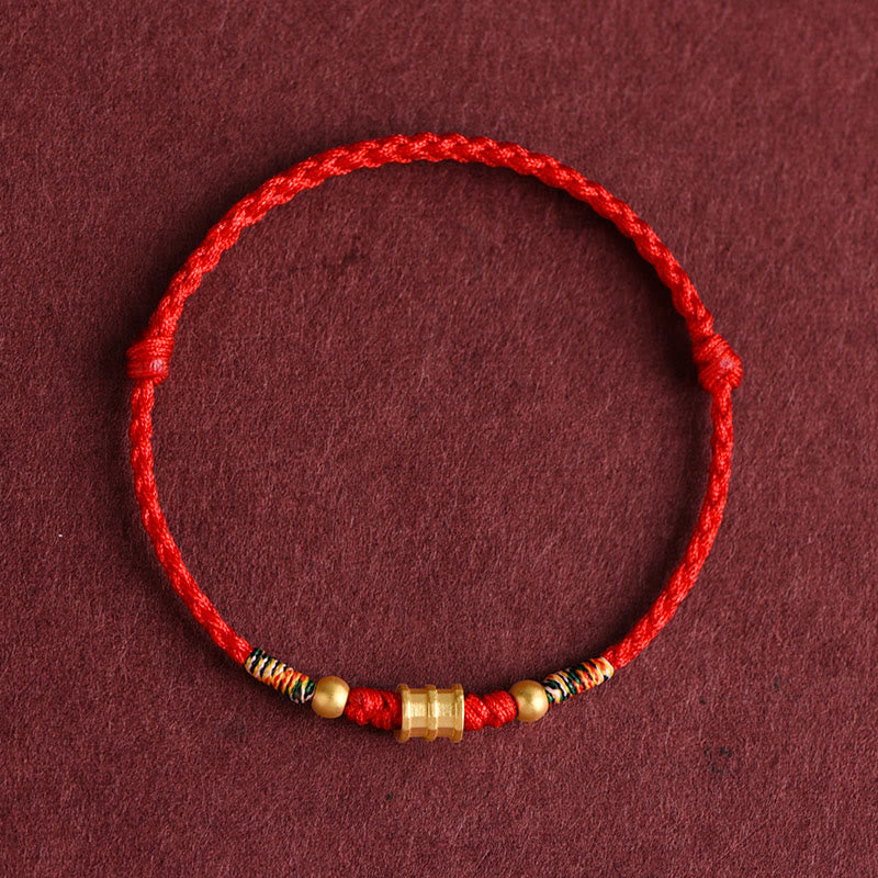 Buddha Stones 999 Gold Small Bucket Shape Design Handmade Luck Braided Rope Bracelet Anklet - Anklet(Circumference 18-30cm) - Red - image 12