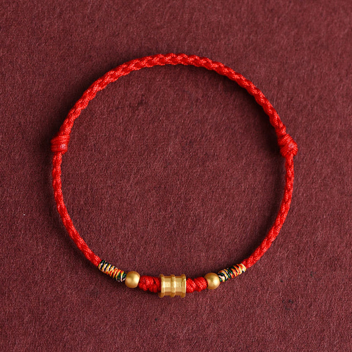 Buddha Stones 999 Gold Small Bucket Shape Design Handmade Luck Braided Rope Bracelet Anklet - Anklet(Circumference 18-30cm) - Red - image 12