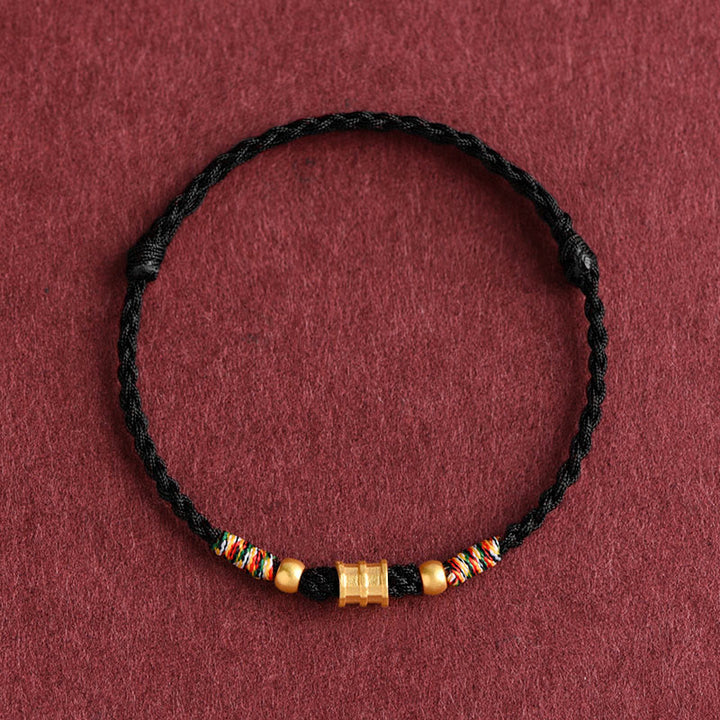 Buddha Stones 999 Gold Small Bucket Shape Design Handmade Luck Braided Rope Bracelet Anklet - Anklet(Circumference 18-30cm) - Black - image 13