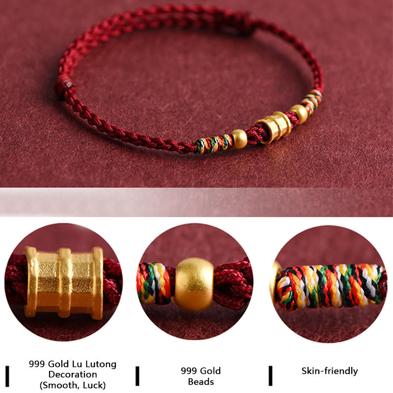 Buddha Stones 999 Gold Small Bucket Shape Design Handmade Luck Braided Rope Bracelet Anklet - image 4