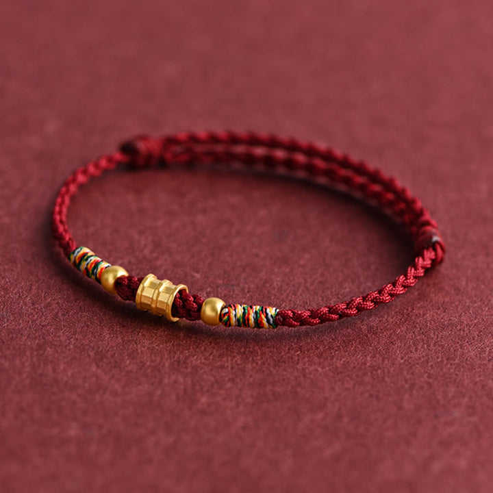 Buddha Stones 999 Gold Small Bucket Shape Design Handmade Luck Braided Rope Bracelet Anklet