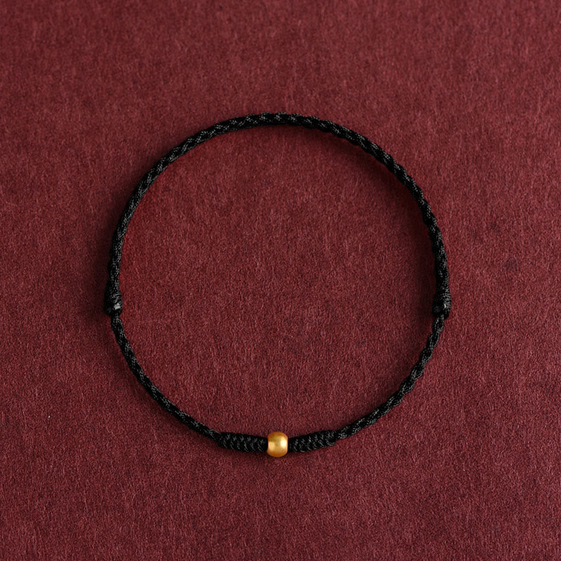 Buddha Stones 999 Gold One Mini Bead Design Handmade Strength Braided Rope Bracelet Anklet