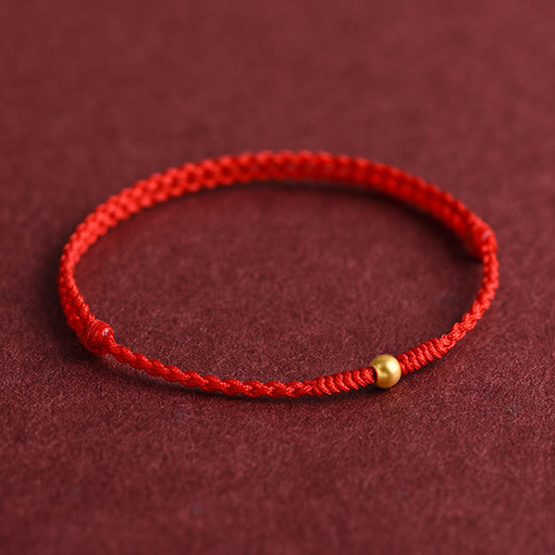 Buddha Stones 999 Gold One Mini Bead Design Handmade Strength Braided Rope Bracelet Anklet