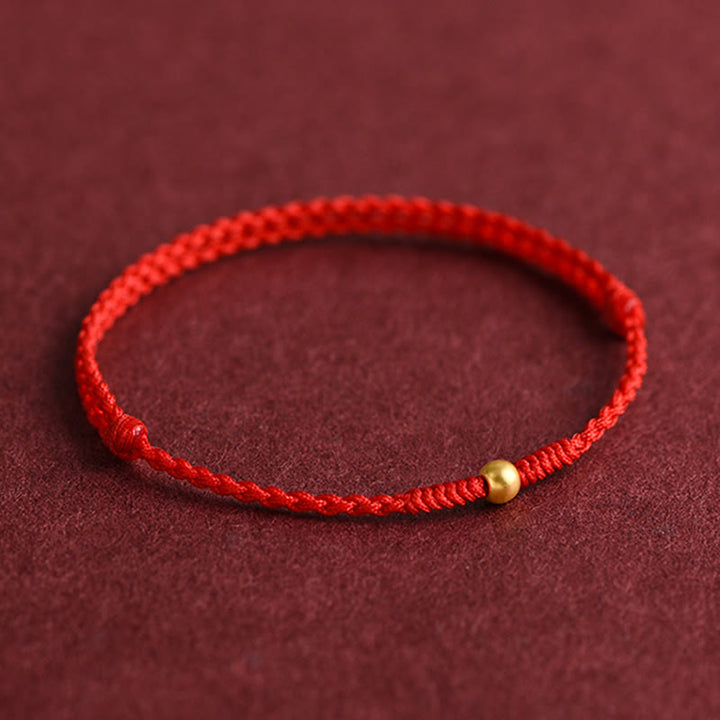 Buddha Stones 999 Gold One Mini Bead Design Handmade Strength Braided Rope Bracelet Anklet