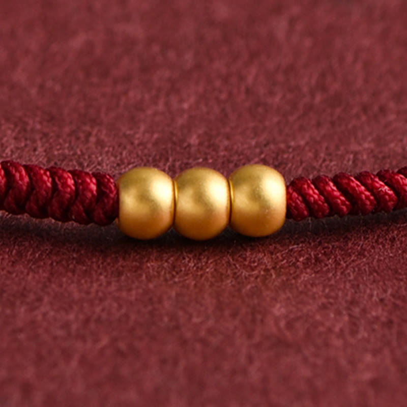 Buddha Stones 999 Gold Mini Three Beads Design Handmade Luck Rope Bracelet Anklet - image 8