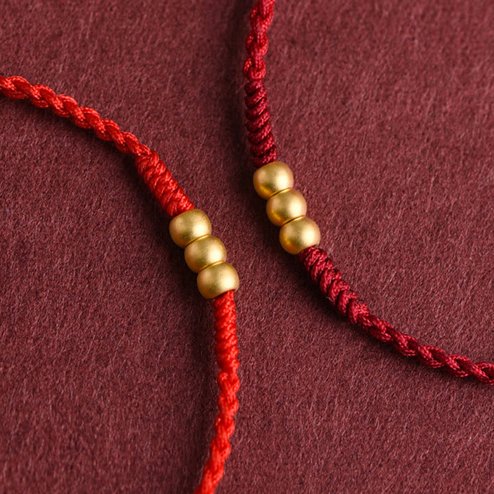 Buddha Stones 999 Gold Mini Three Beads Design Handmade Luck Rope Bracelet Anklet - image 4