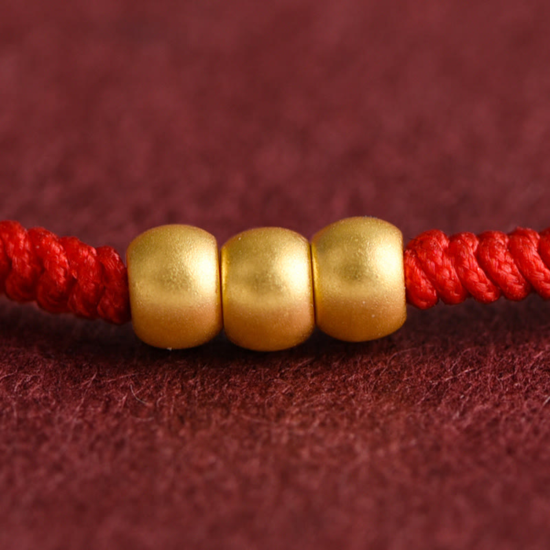 Buddha Stones 999 Gold Mini Three Beads Design Handmade Luck Rope Bracelet Anklet - image 3