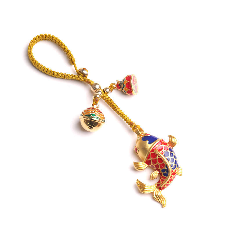 Buddha Stones Colorful Koi Fish Hollow Bell Wealth Luck Key Chain