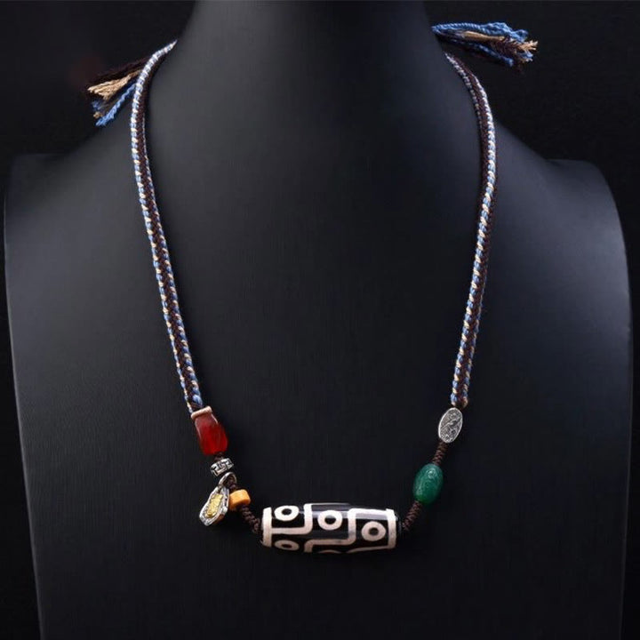 Buddha Stones Tibetan Nine-eye Dzi Bead Protection Braided Rope Necklace Pendant - image 1