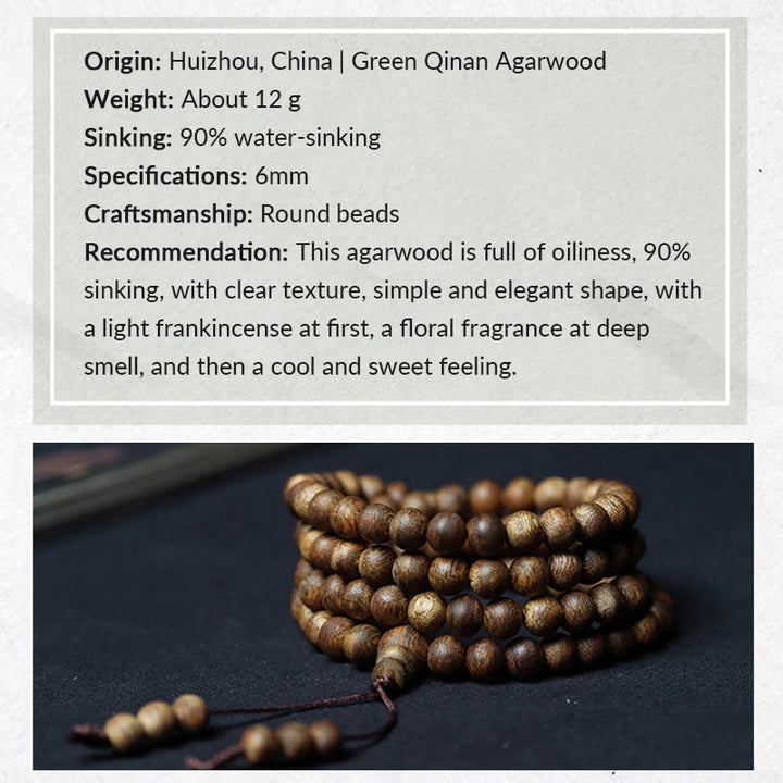 Buddha Stones 108 Mala Beads Huizhou Green Qinan Agarwood Peace Strength Bracelet