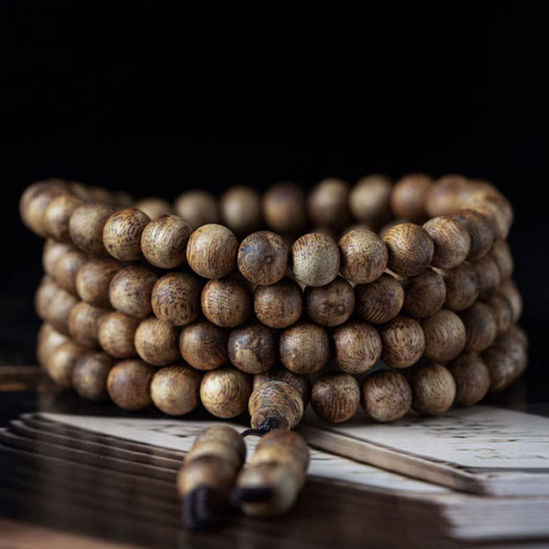 Buddha Stones 108 Mala Beads Hainan White Qinan Agarwood Calm Strength Bracelet