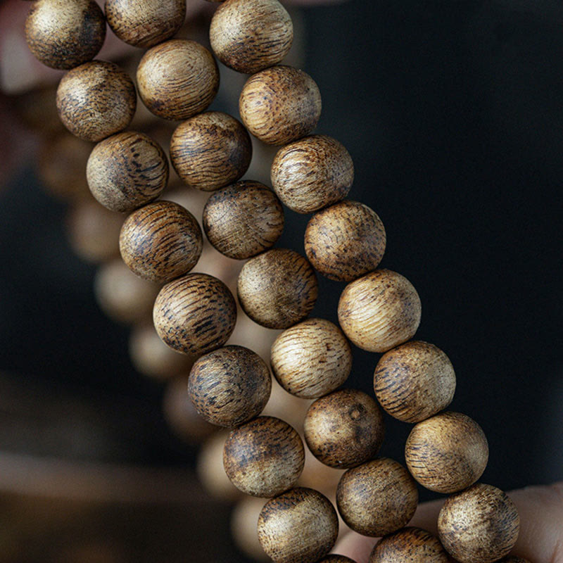 Buddha Stones 108 Mala Beads Hainan White Qinan Agarwood Calm Strength Bracelet