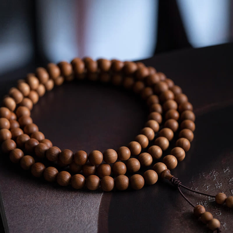 Buddha Stones Mysore Sandalwood Wood Bead Healing Mala Bracelet