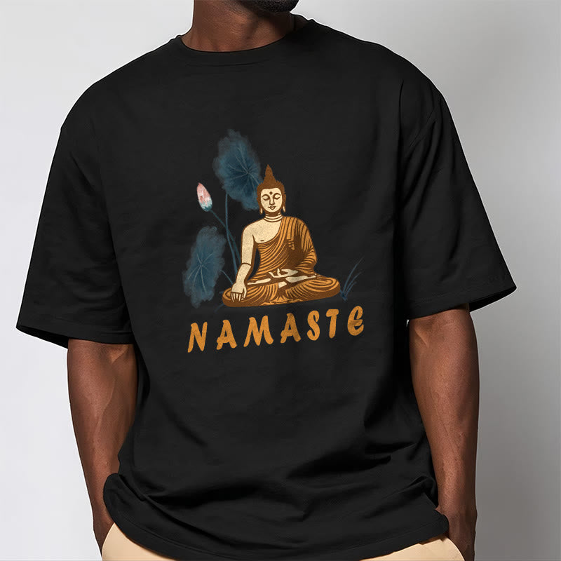 Buddha Stones NAMASTE Buddha Lotus Leaf Tee T-shirt