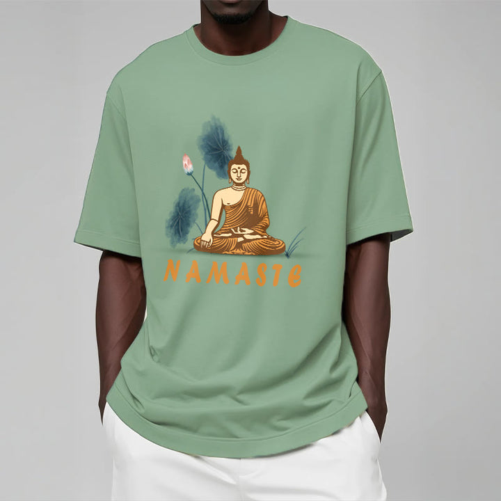 Buddha Stones NAMASTE Buddha Lotus Leaf Tee T-shirt