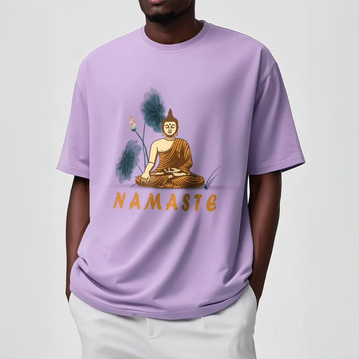 Buddha Stones NAMASTE Buddha Lotus Leaf Tee T-shirt