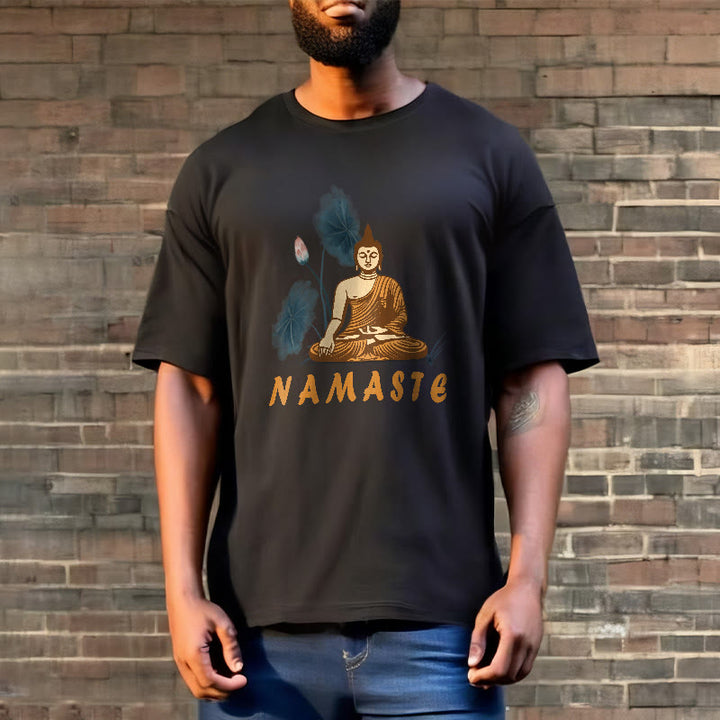 Buddha Stones NAMASTE Buddha Lotus Leaf Tee T-shirt