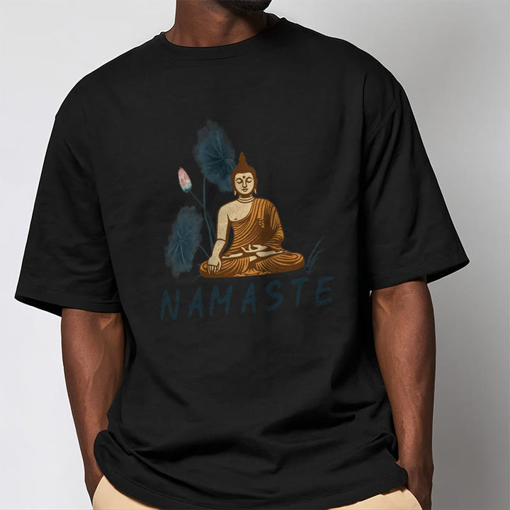 Buddha Stones NAMASTE Buddha Lotus Leaf Tee T-shirt