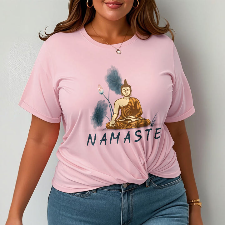 Buddha Stones NAMASTE Buddha Lotus Leaf Tee T-shirt