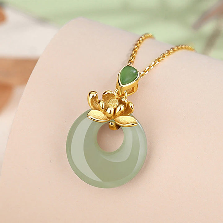 Buddha Stones Jade Lotus Abundance String Necklace Pendant