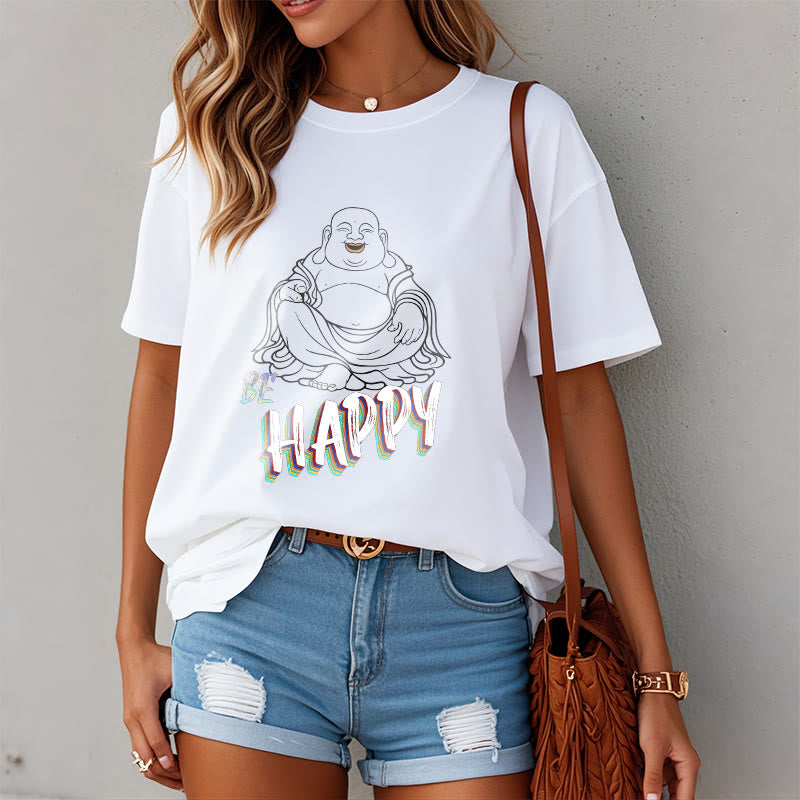 Buddha Stones BE HAPPY Laughing Buddha Tee T-shirt