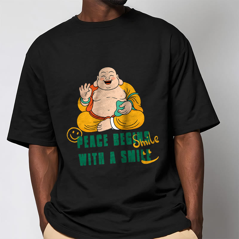 Buddha Stones Peace Begins With A Smile Tee T-shirt