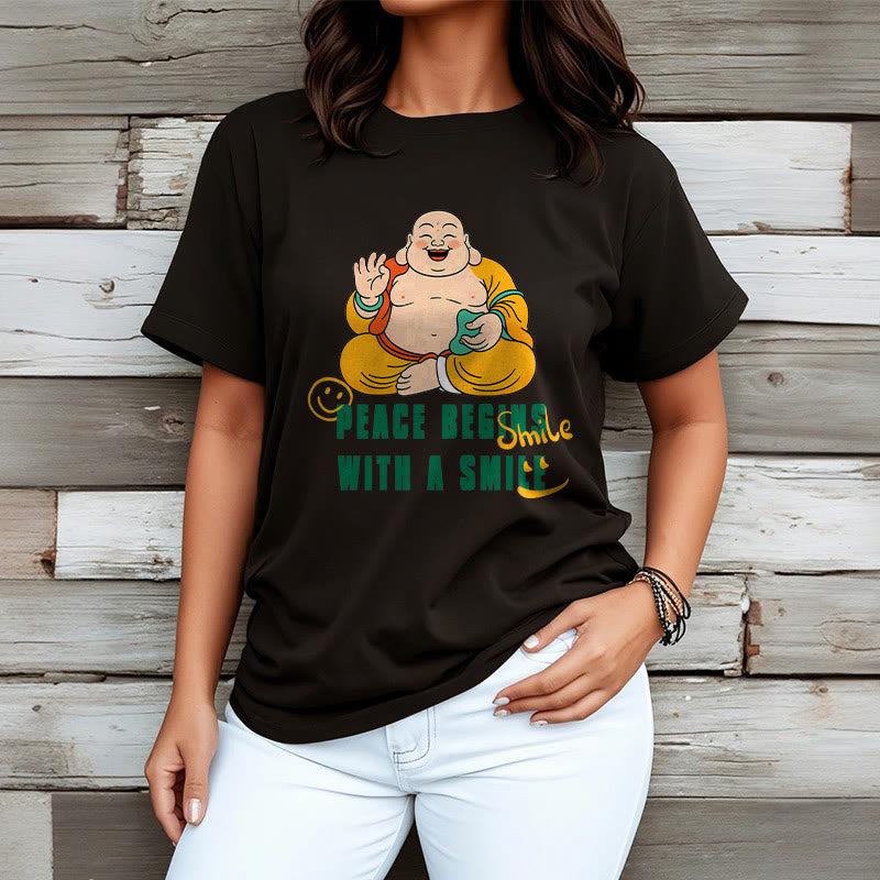 Buddha Stones Peace Begins With A Smile Tee T-shirt